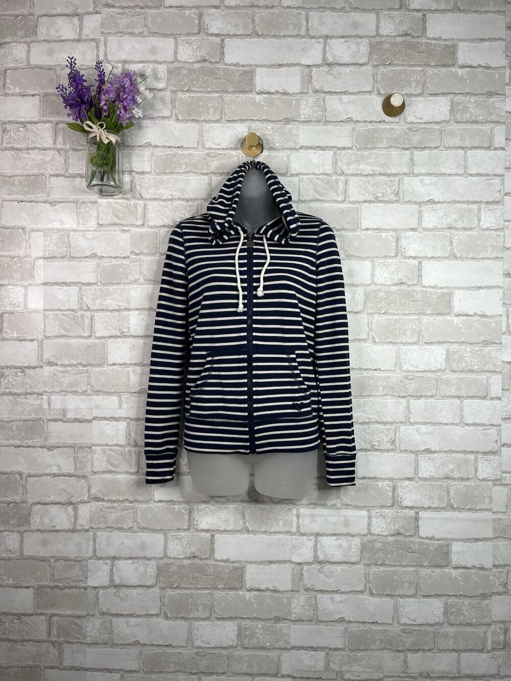 Roxy Navy/White Stripe Zip Hoodie Sweatshirt Jacket